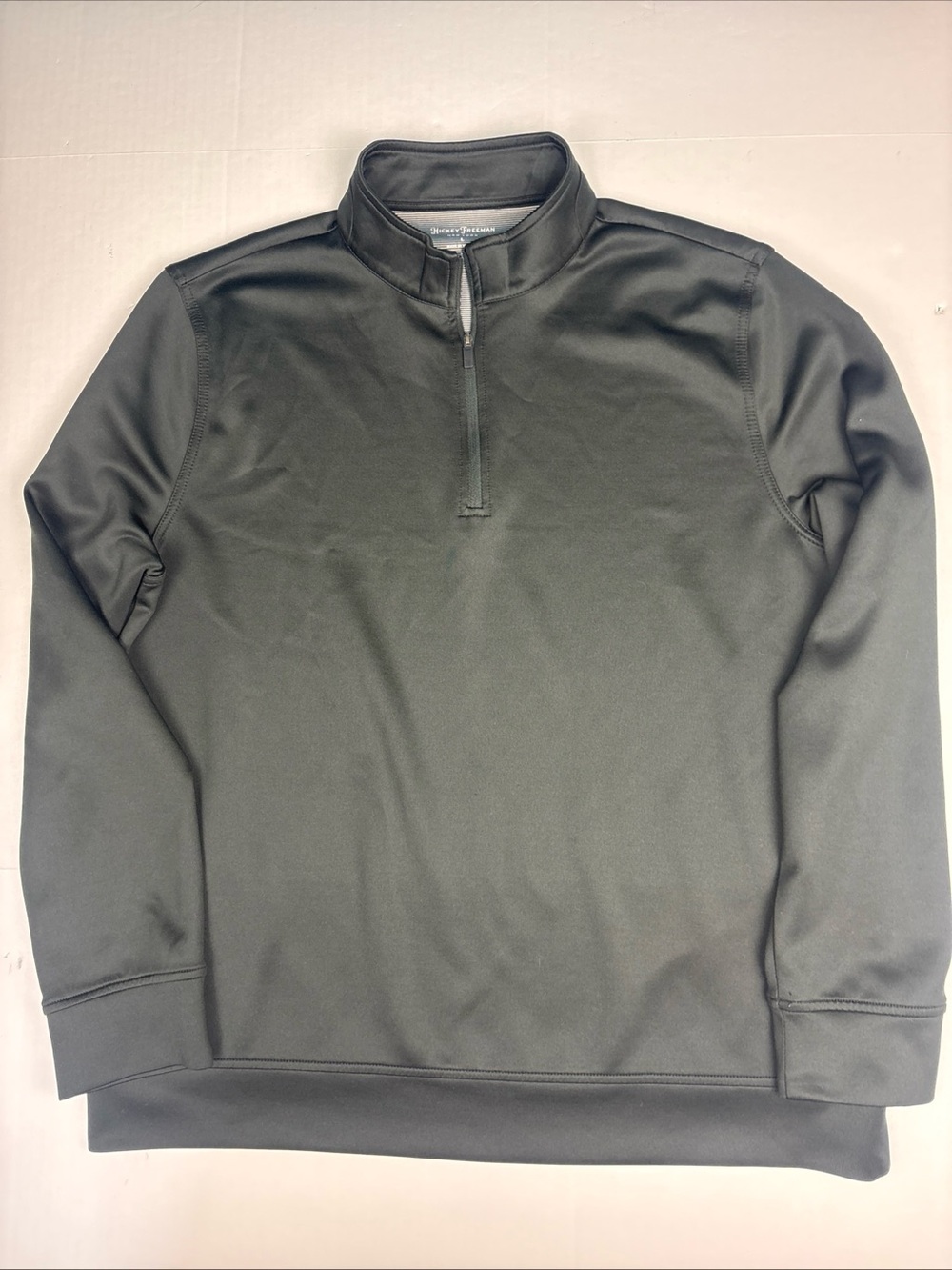 Hickey Freeman Men Large Pullover Gray Quarter Zip Collared Preppy Polyester